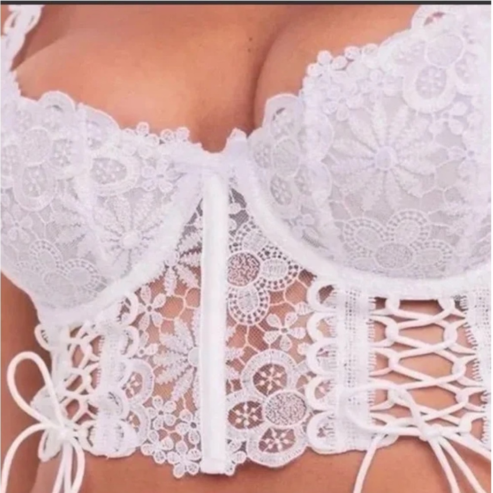 For Love And Lemons White Lace Corset Bra - Large